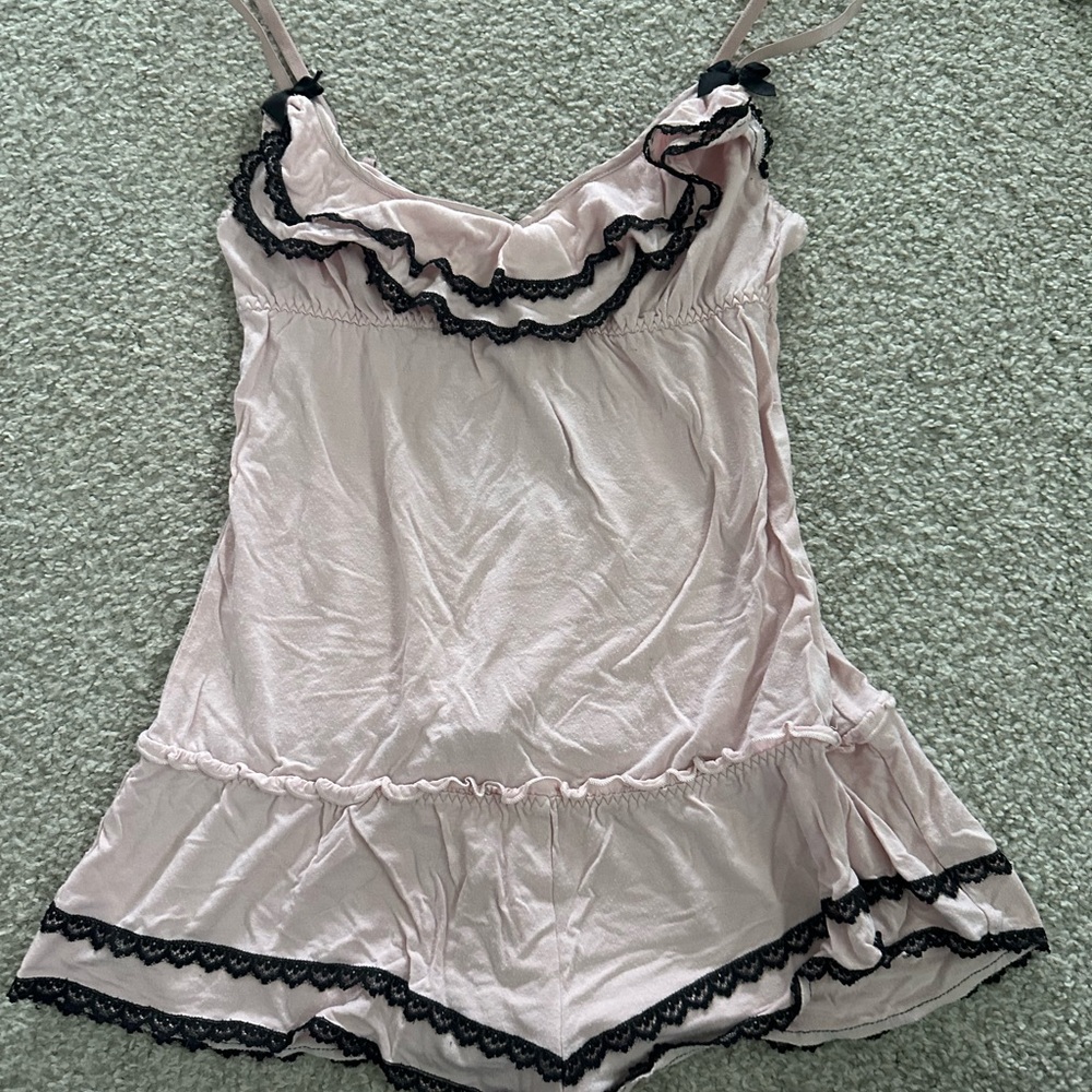 Victoria's Secret Pale Pink Lace-Trim Cami Romper